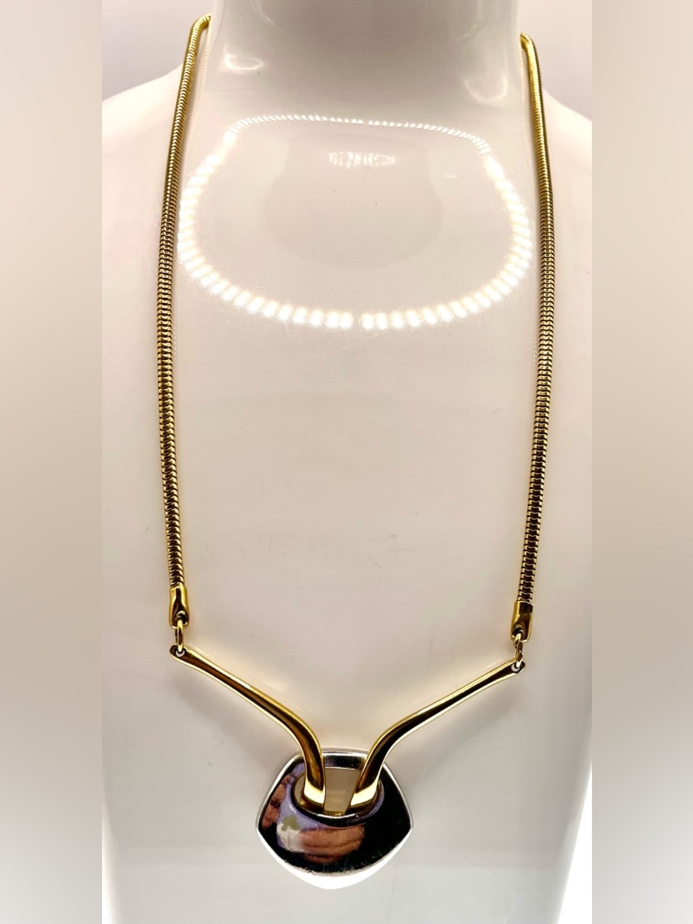 Vintage 80s Two Tone Necklace Gold Silver Modernist Signed Artistry TM